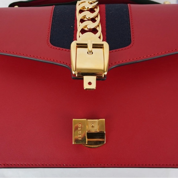 Gucci Small Sylvie Shoulder Bag w/ Red Leather & Gold-Tone Hardware - Picture 6 of 14